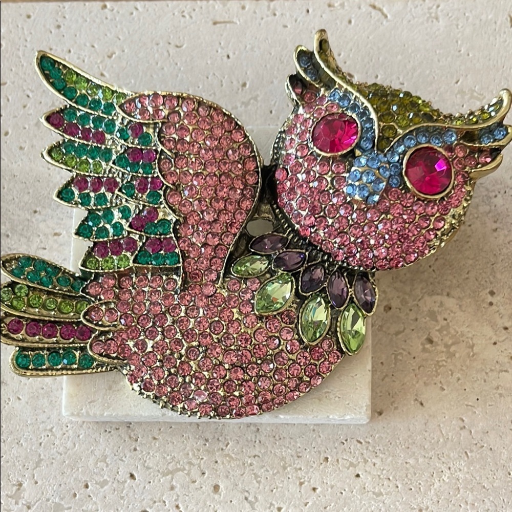 Colorful Crystal Owl Brooch